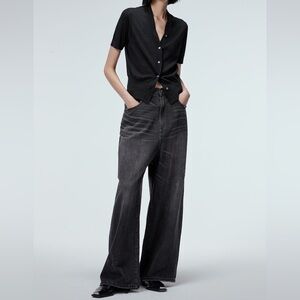 JNBY Wide Leg Relaxed Fit Distressed Blue Jeans